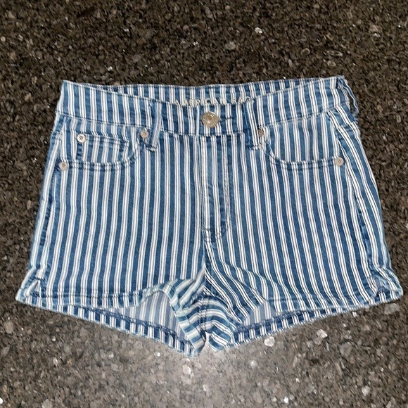 American Eagle Outfitters Pants - American Eagle Blue And White Stripe Next Level Stretch Hi-Rise Shortie